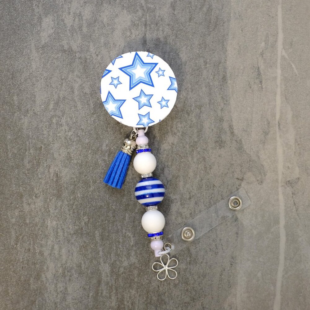 Fun Beaded Badge Reel, Handmade, retractable, clip, nurse, teacher, charms